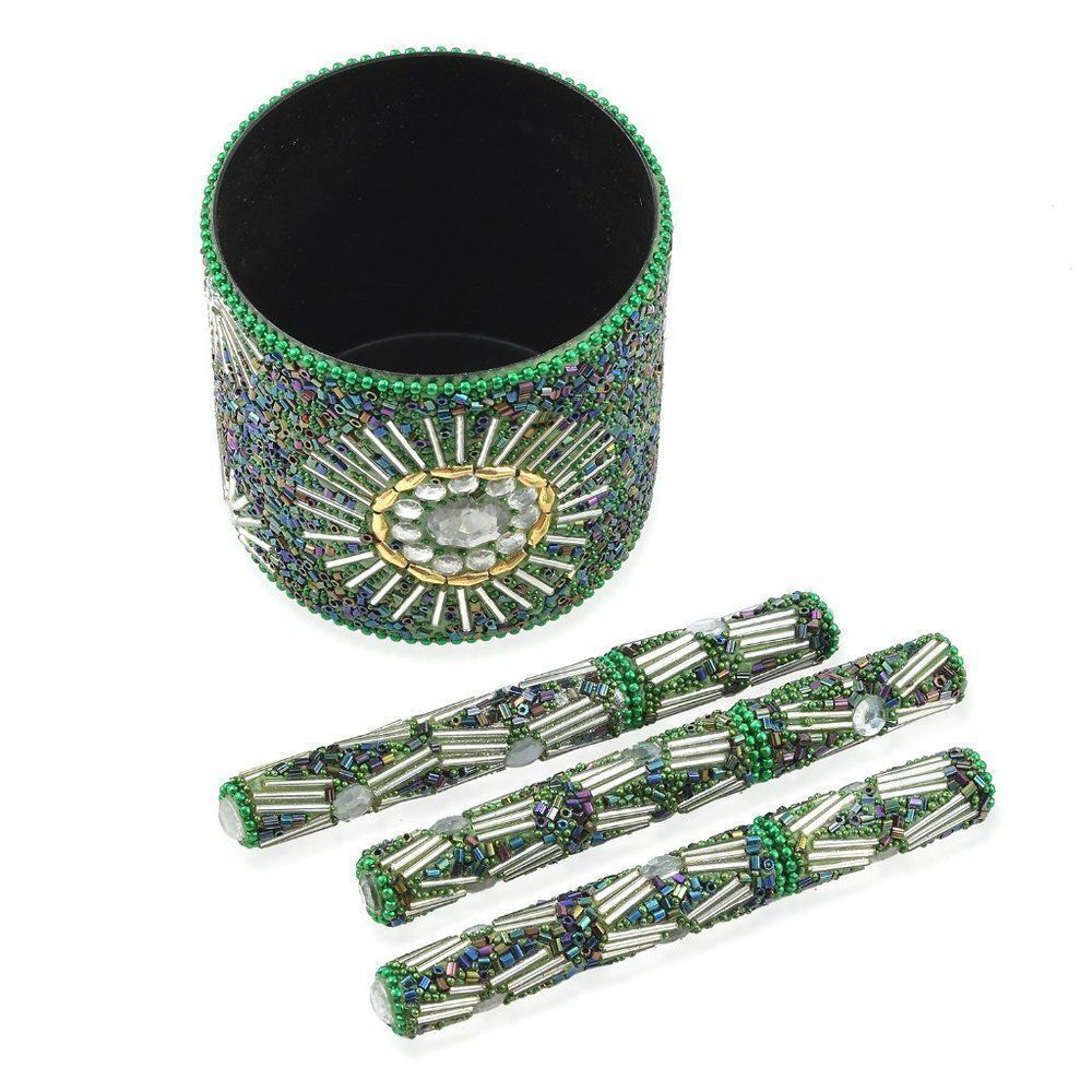 Beaded Pen Pot Set (3) Green Beaded Pens